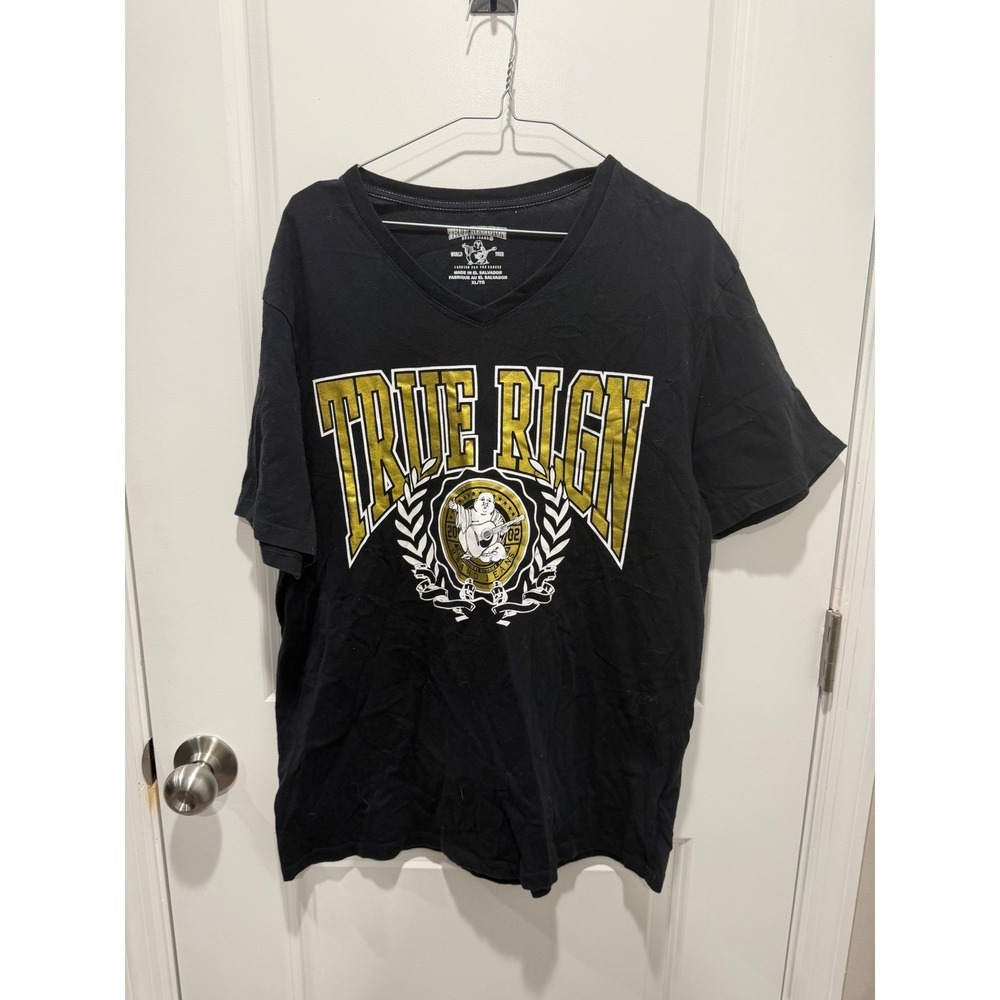 True Religion Mens T-Shirt Metallic Buddha Graphic Black XL
